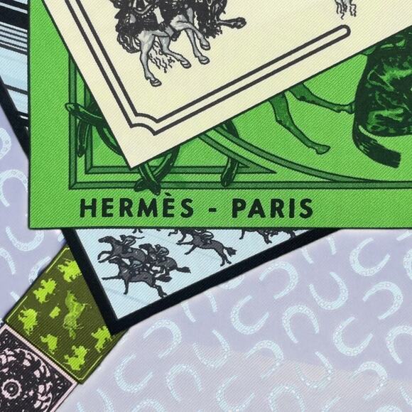 Hermès "A Cheval Sur Mon Carré" silk scarf designed Blue by Bali Barret W/Box - Picture 10 of 16